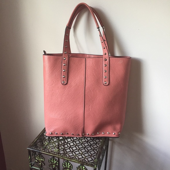 Pink studded tote 13 in h 12.5 bottom - Picture 4 of 7